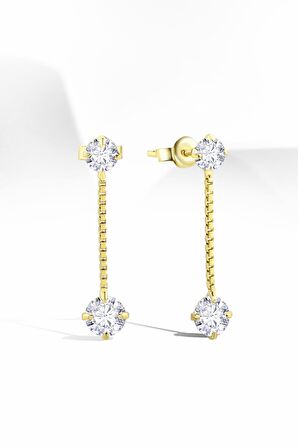 Gümüş 4 mm 5 mm zincirli zirkon taşlı gold küpe