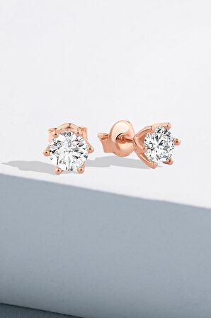Gümüş Zirkon 5,0 mm Özel Tasarım V Tel Tırnak Tek Taş Pırlanta Montür Rose Küpe