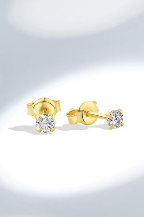 Gümüş 3 mm Tek Zirkon Taşlı Çivili Küpe
