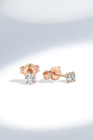 Gümüş 3 mm Tek Zirkon Taşlı Çivili Rose Küpe