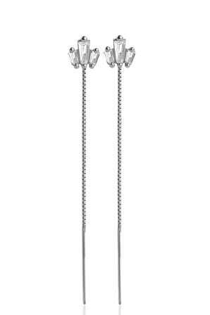 Gümüş 925 Ayar 7 Cm Trapez Zirkon Taşlı Zincirli Küpe