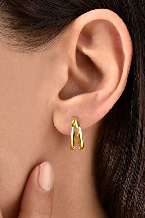Gümüş 925 Ayar 17 Mm Çift Halka Gold Küpe