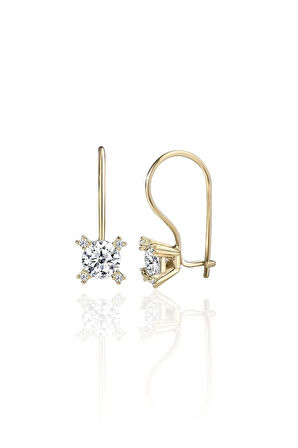 Gümüş 925 Ayar 5 mm Yıldız Zirkon Taşlı Gold  Küpe