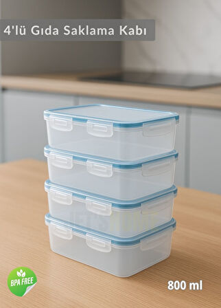 4'lü Vakumlu Saklama Kabı Seti Hava Almaz BPA Free Kilitlenebilir Gıda Erzak Kabı 800 ml