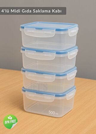 4'lü Diyet Kabı Seti BPA Free Hava Almaz Saklama Kabı Çıkarılabilir Bölmeli Gıda Kutusu 500 ml