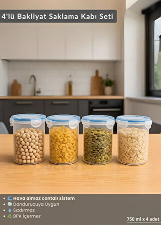 Erzak Saklama Kabı Seti 4'lü Bpa Free Gıda Kutusu Bpa Free Hava Almaz 750 ml