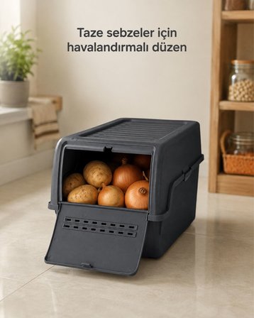 Mini Patates Soğan Sepeti Antrasit 8 L - BPA Free Havalandırmalı Sebzelik