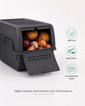 Mini Patates Soğan Sepeti Antrasit 8 L - BPA Free Havalandırmalı Sebzelik