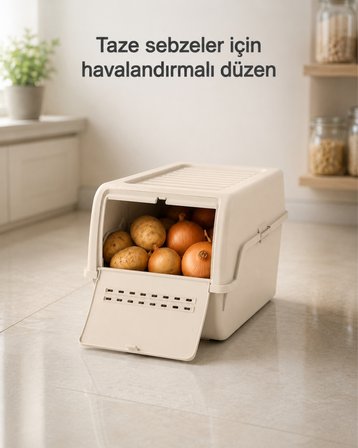 Mini Patates Soğan Sepeti Krem 8 L - BPA Free Havalandırmalı Sebzelik