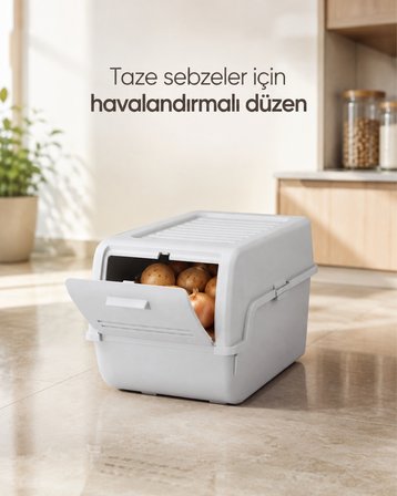 Mini Patates Soğan Sepeti Gri 8 L - BPA Free Havalandırmalı Sebzelik