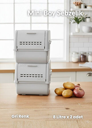 2'li Mini Boy Patates Soğan Sepeti BPA Free Sebzelik Organizer Kutu Motek Gri 8 L