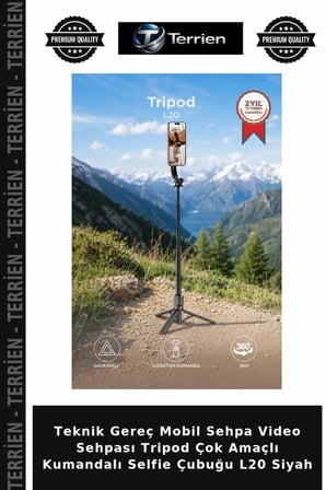 Teknik Gereç Mobil Sehpa Video Sehpası Tripod Çok Amaçlı Kumandalı Selfie Çubuğu L20 Siyah