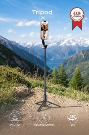 Teknik Gereç Mobil Sehpa Video Sehpası Tripod Çok Amaçlı Kumandalı Selfie Çubuğu L20 Siyah
