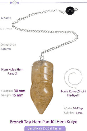 Sertifikalı Bronzit Taşı Pandül Sarkaç Hem Pandül - Hem Kolye