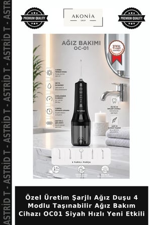 Özel Üretim Şarjlı Ağız Duşu 4 Modlu Taşınabilir Ağız Bakım Cihazı OC01 Siyah Hızlı Yeni Etkili