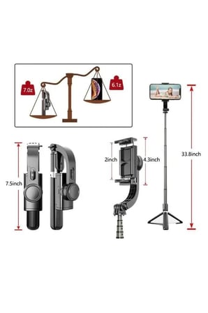 Sahne Stüdyo Açı Tripod Çok Amaçlı Kumandalı 360 Derece Gimbal Selfie Çubuğu Q08 Siyah
