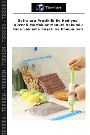 Sofralara Pratiklik Ev Hediyesi Düzenli Mutfaklar Manuel Vakumlu Gıda Saklama Poşeti ve Pompa Seti
