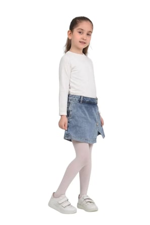 Kız Çocuk Beli Lastikli Jean Denim Kot Şort Etek