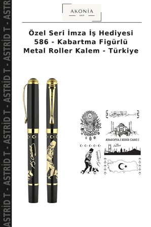 Özel Seri İmza İş Hediyesi 586 - Kabartma Figürlü Metal Roller Kalem - Türkiye