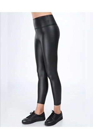 Kadın Siyah Parlak Içi Peluş Deri Tayt