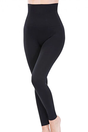 Kadın Siyah 2 Beden Küçülten Yüksek Bel Dikişsiz Korse Tayt