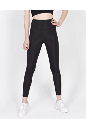 Kadın Siyah Disko Yüksek Bel Toparlayıcı Günlük Spor Şık Rahat Push Up Slim Fit Parlak Disco Tayt