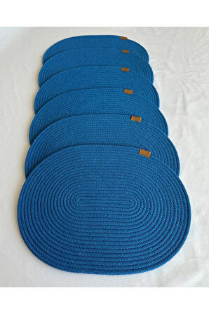 Jüt Amerikan Servis Sofra Altlığı, Masa Dekoru Supla Oval Mavi 30x40 6lı