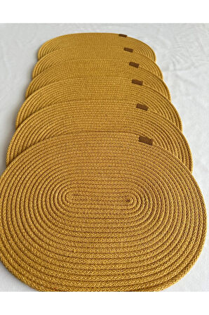Jüt Amerikan Servis Sofra Altlığı, Masa Dekoru Supla Oval Hardal 30x40 6lı
