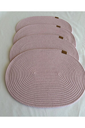 Jüt Amerikan Servis Sofra Altlığı, Masa Dekoru Supla Oval Açık Pembe 30x40 4lü