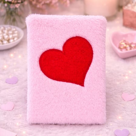 Özel Seri Kalpli Pembe Peluş Defter Arkadaşa Hediye Yazı Defteri