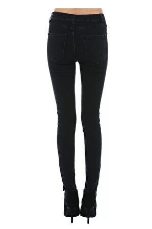 Siyah Denim İnci Detaylı Kadın Pantolon