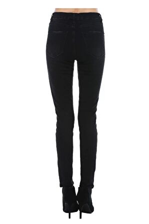 Siyah Denim Taşlanmış Efektli Kadın Pantolon