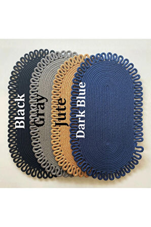 Jüt Kenarları Desenli Oval Paspas Gri