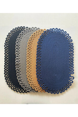 Jüt Kenarları Desenli Oval Paspas Siyah