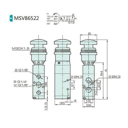 Jelpc 1/4-5/2 Mantar-Buton Valf MSV86522-PB