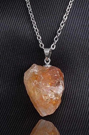 Sertifikalı Ham Doğal Işlenmemiş Sitrin Taşı Kolye - 1.kalite