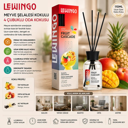 Delux Serisi Kokulu Çubuk Dekoratif Koku Fruit Cascade Bambu Çubuklu Oda Kokusu 110 ml