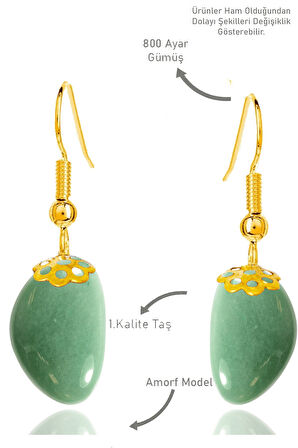 Sertifikalı Amorf Model Ham Aventurin Taşı Küpe - Gold Renkli