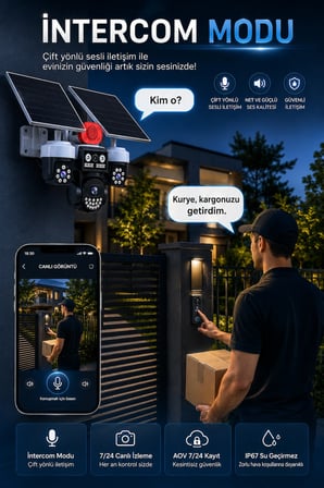 3 Kameralı 9MP 4G Sim Kartlı Çift Solar Panelli AOV Güvenlik Kamerası