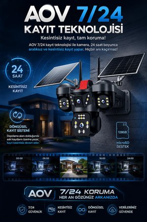 4 Kameralı WİFİ 12MP Çift Solar Panelli Hareket Algılamalı Güvenlik Kamerası