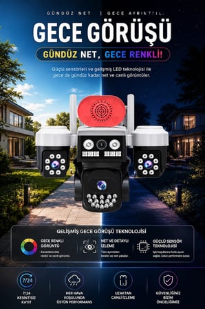 3 Kameralı WİFİ Adaptörlü 12MP Hareket Algılamalı Gece Görüşlü Güvenlik Kamerası