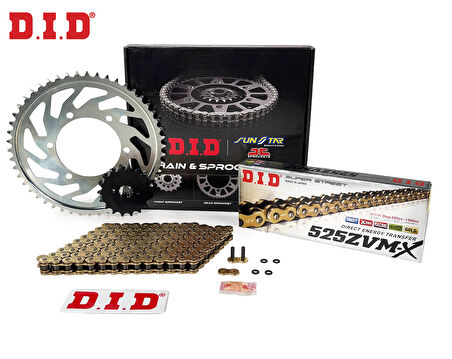 ZİNCİR DİŞLİ SETİ HONDA CB 650F (650 cc)  (2014-2018) / HONDA / CB 650F / 650cc / ZİNCİR: DID-525ZVM-X (Gold)-118 / ÖN DİŞLİ: JT (15T)  / ARKA DİŞLİ: SUNSTAR (42T) / 2014-2015-2016-2017-2018