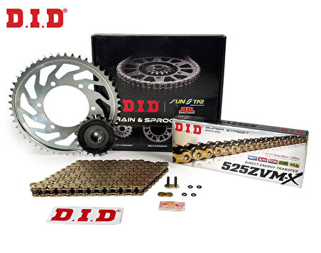 ZİNCİR DİŞLİ SETİ HONDA CBR 600F (600 cc)  (1999-2000) / HONDA / CBR 600F / 600cc / ZİNCİR: DID-525ZVM-X (Gold)-108 / ÖN DİŞLİ: JT (16T)  / ARKA DİŞLİ: SUNSTAR (44T) / 1999-2000