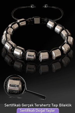 Sertifikalı Fıçı Kesim Fasetli Terahertz Taşı Bileklik - Titreşim Taşı
