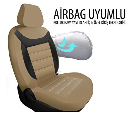 NiCe Shop Chevrolet Lacetti Uyumlu Koltuk Kılıfı Stone Serisi - Bej