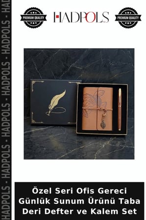 Özel Seri Ofis Gereci Günlük Sunum Ürünü Taba Deri Defter ve Kalem Set