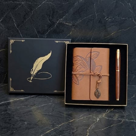 Özel Seri Ofis Gereci Günlük Sunum Ürünü Taba Deri Defter ve Kalem Set