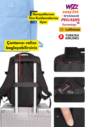Seyahat Sırt Çantası 40cm 40x25x15 cm Pegasus, Wizz Air, Ryanair, El Valizi Koltuk Altı Valizi