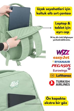 Seyahat Sırt Çantası 40cm 40x25x15 cm Pegasus, Wizz Air, Ryanair, El Valizi Koltuk Altı Valizi