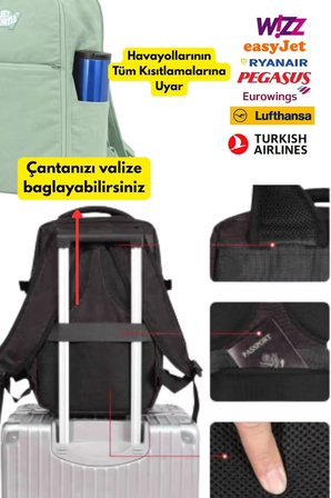 Seyahat Sırt Çantası 40cm 40x25x15 cm Pegasus, Wizz Air, Ryanair, El Valizi Koltuk Altı Valizi